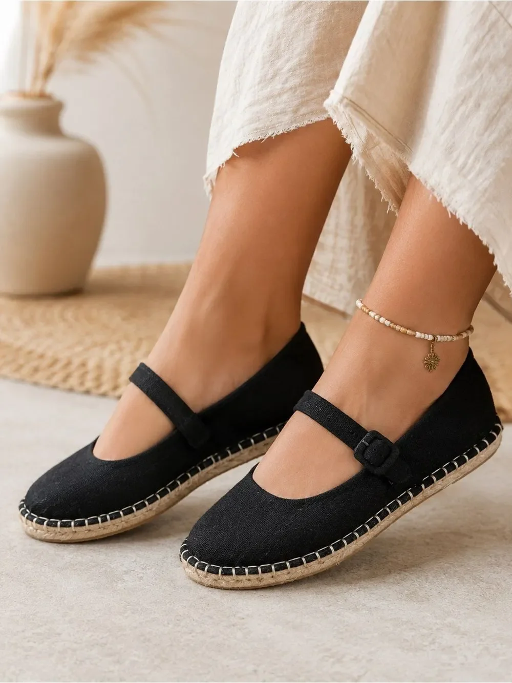 Haute Hippie Black Mary Jane Espadrille Flats